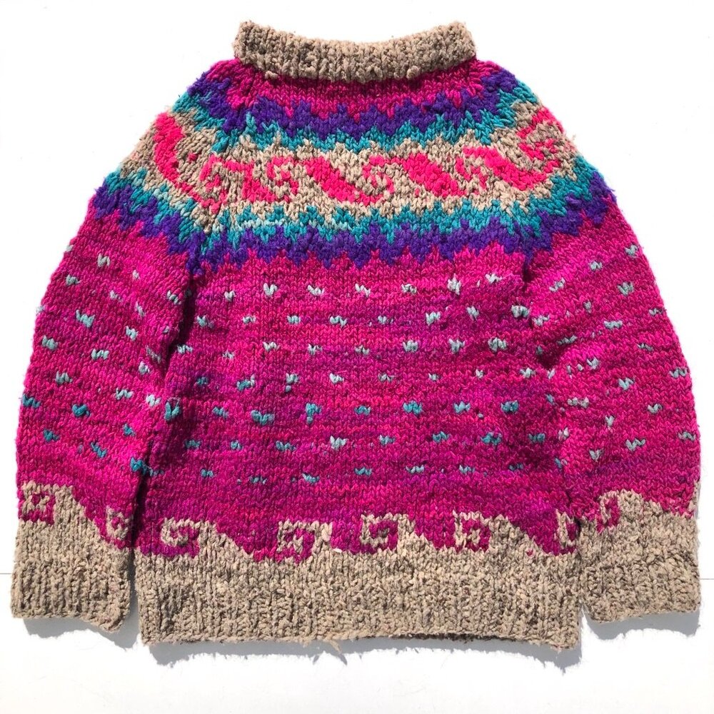 Runa Maki Wool Sweater Women L Handmade Ecuador Chunky Colorful Thick Winter Ski